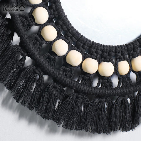 Black macrame wall mirror 
