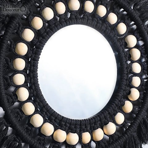 Black macrame wall mirror 