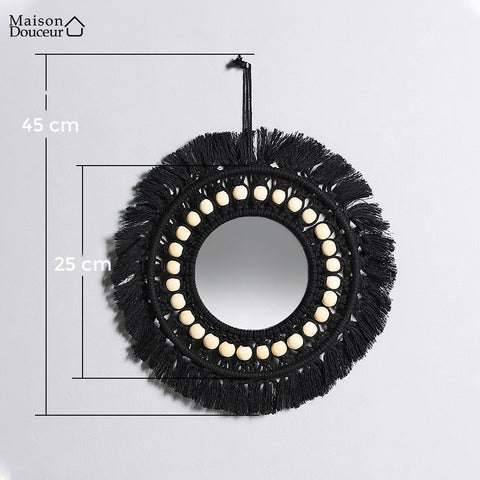 Black macrame wall mirror 