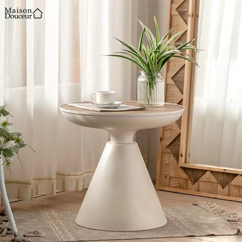 Round wooden side table
