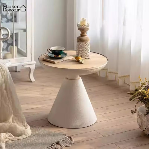 Round wooden side table