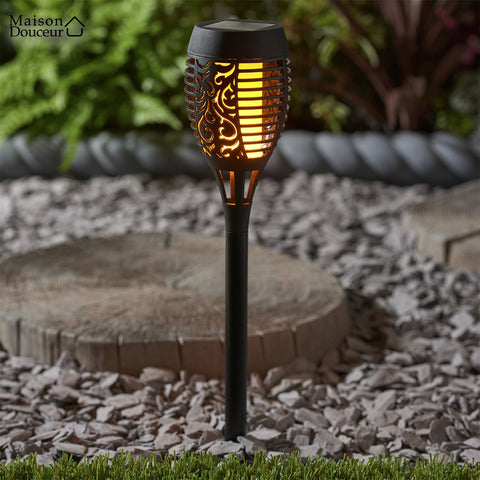 Solar torch with flickering flame 