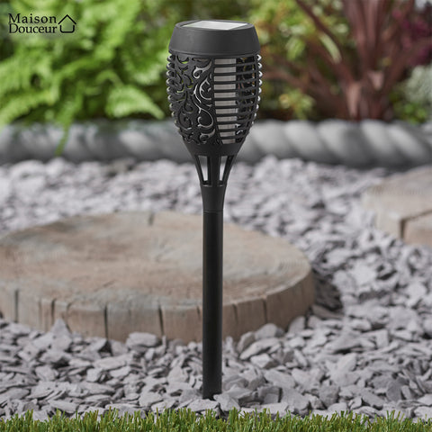 Solar torch with flickering flame 