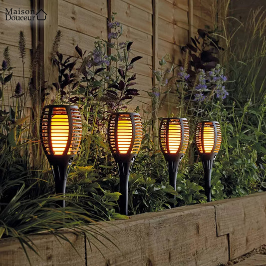 Solar torch with flickering flame 