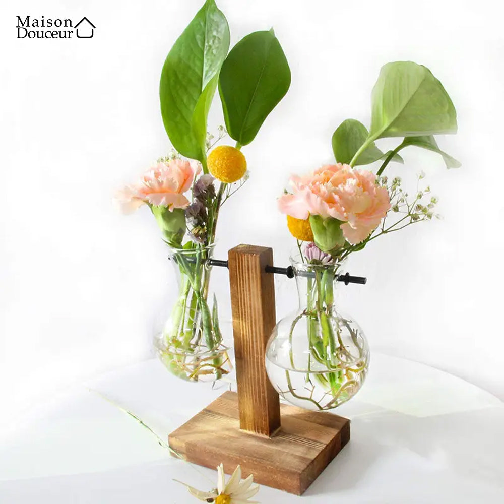 Wooden vase for hydroponic plants