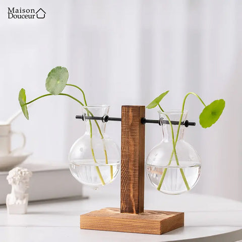 Wooden vase for hydroponic plants