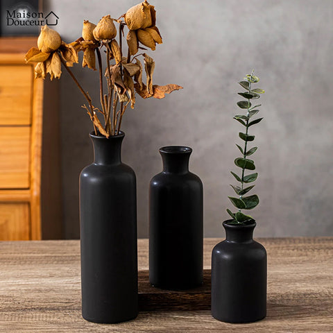 Set of 3 ceramic bottle vases 