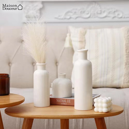 Set of 3 ceramic bottle vases 